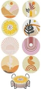 UPINS 8Pcs Boho Diamond Art Painting Coasters