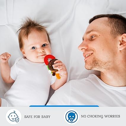 Wristy Buddy Teething Ring for Babies 0-6 8 10 12 Months | Cute Soft Moose Animal Teething Toys & Gloves | Baby Teething Relief Toy Pack | Infant Chew Toys for 3-6 Months, 1 2 3 Years