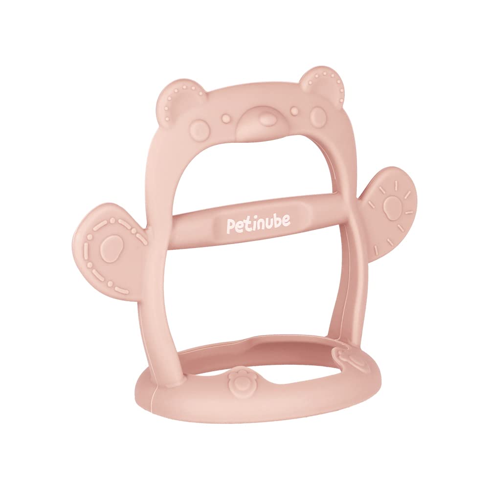 Baby Wrist Silicone Teether Soothing Pacifier for Infants 3+ Months Babies Made in Korea Anti-Dropping (Bear-Pale Peach Pack of 1)