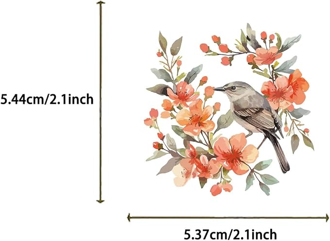 50PCS Flower and Bird Stickers PET Transparent Stickers Nature Watercolor Birds