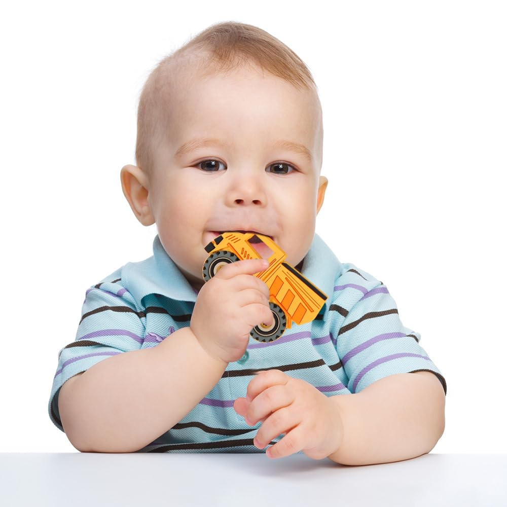 Baby Silicone Teether,Sensory Chew Toys,BPA Free Soft and Effective Infant Teething Pain Relief Toys,Freezer Safe,Food Grade Silicone,Best Shower Gift for Boys and Girls (Dump Trcuk).