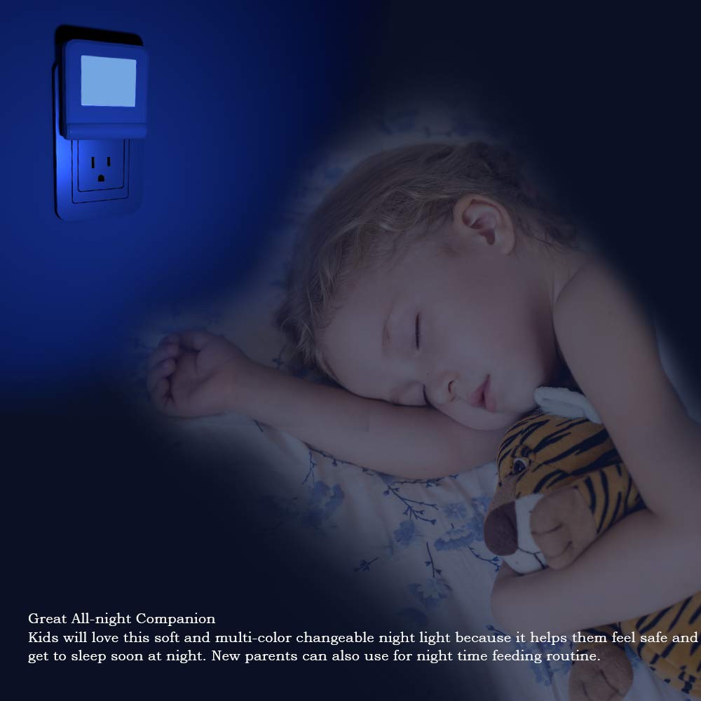 MAZ-TEK Plug in LED Night Light with Smart Dusk to Dawn Sensor, Multi-Color Changeable Nightlights, Energy Efficient Night Lamp for Bedroom, Baby Room, Kitchen, Hallway, Stairway, 2 Pack