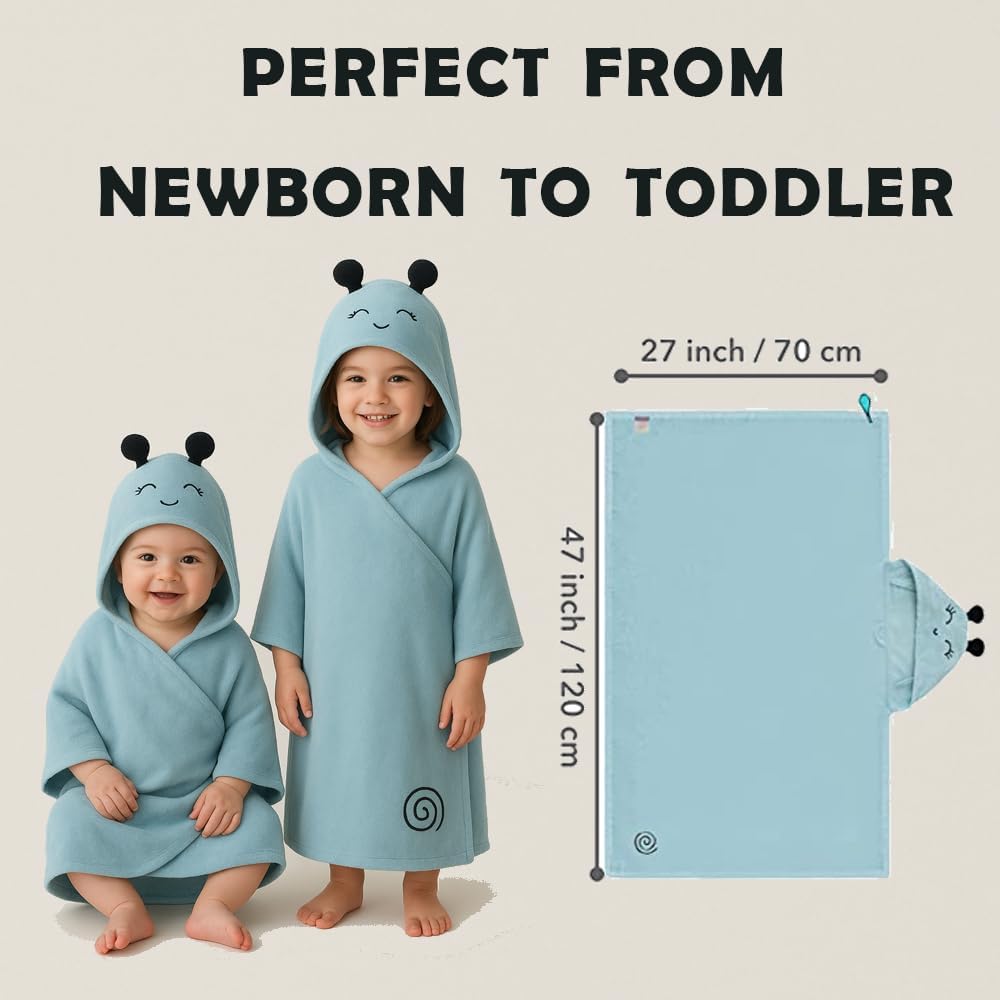 Milk&Moo Baby Hooded Towel, 100% Organic Turkish Cotton, Ultra Absorbent Bath Towel with Hood, 27x47 Inch, for Baby Boys & Girls (0-2 Years, Blue)