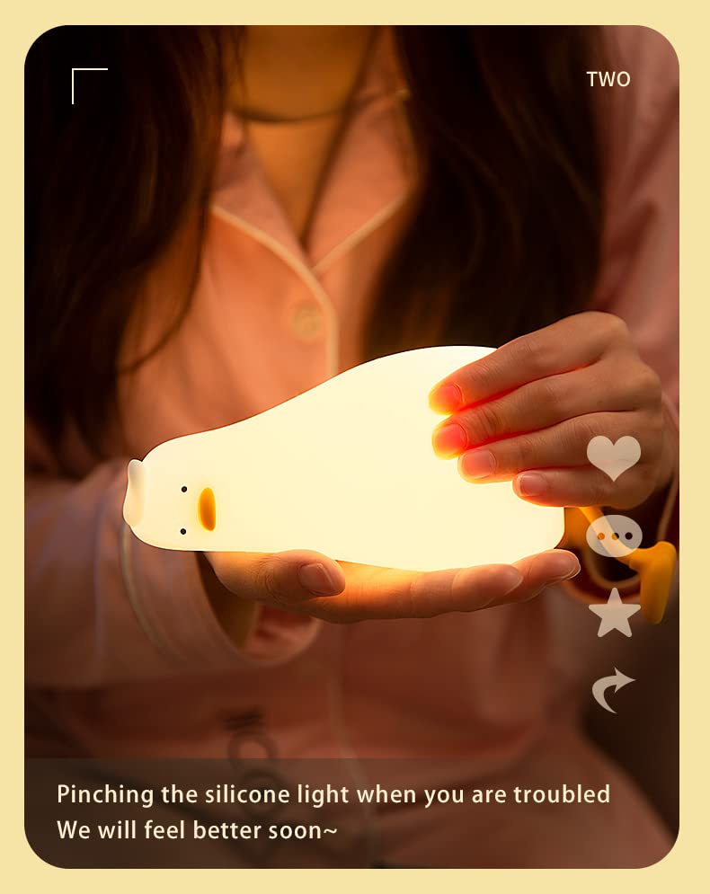 ATSUI Duck Night Light, LED Squishy Novelty Animal Night Lamp, Food Grade Silicone, 3 Level Dimmable Rechargeable Nursery Nightlight for Breastfeeding Toddler Baby Kids