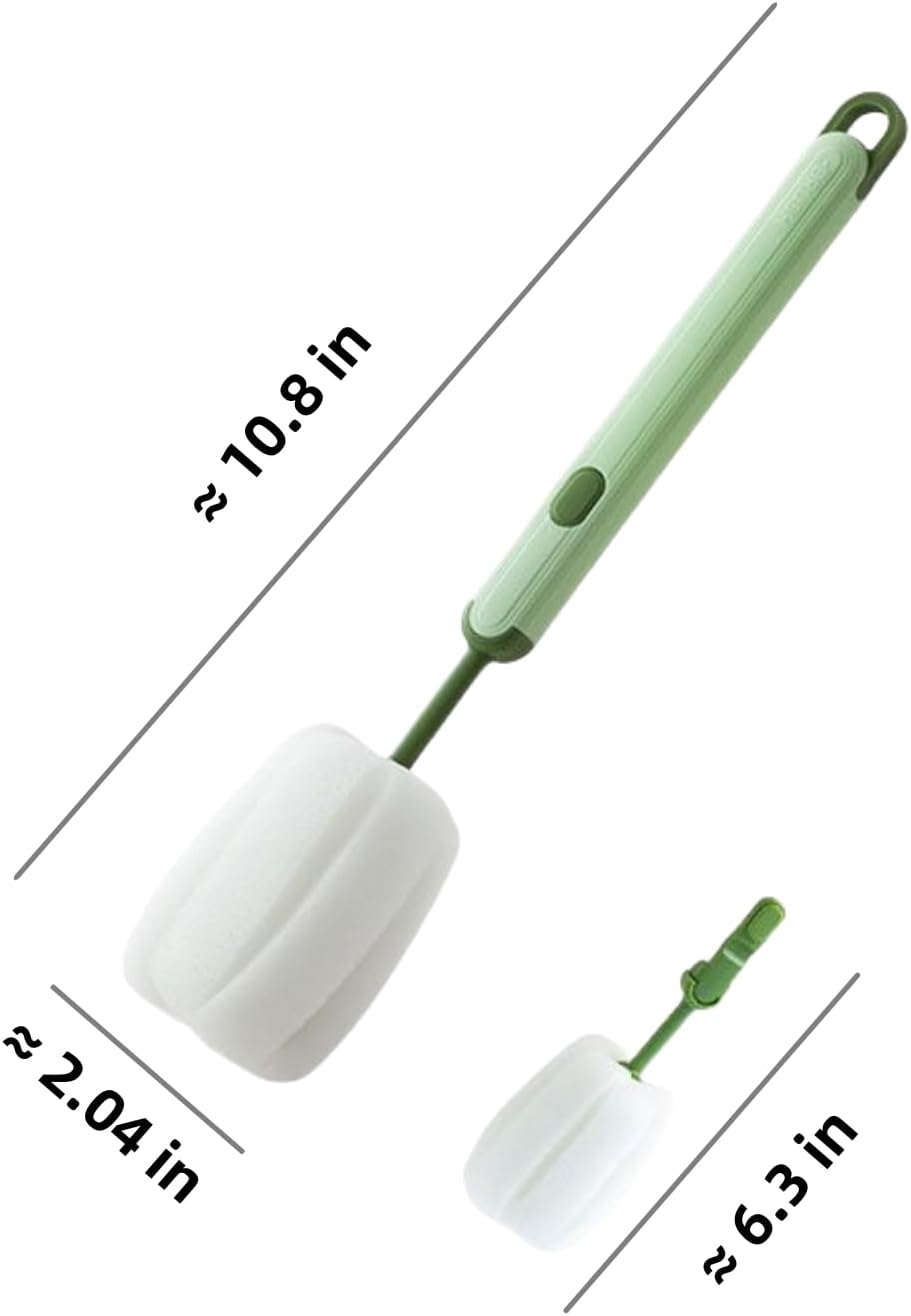 Bottle Brush Long Handle Cup Cleaner Brush Sponge Bottle Scrubber Detachable Handle Portable Sponge Cleaning Brush for Cups Wine Glasses Water Bottles Baby Bottles and Vacuum Flasks (Green)