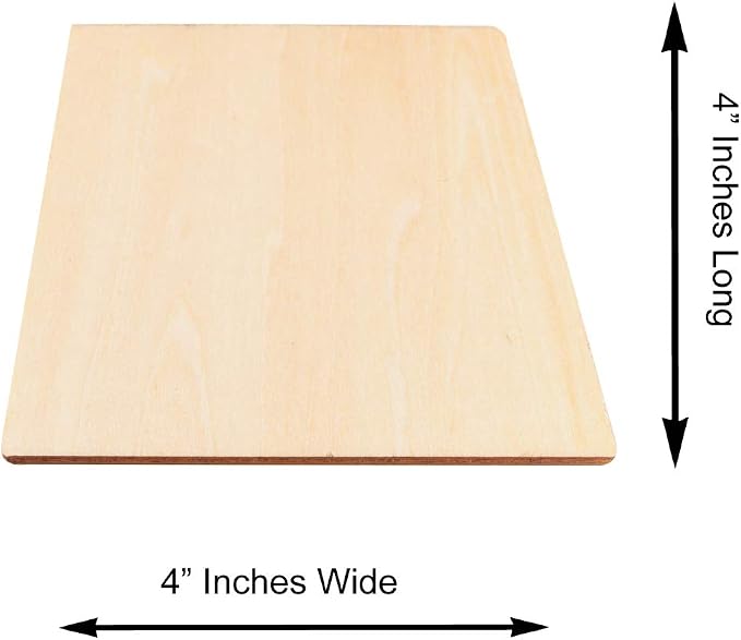 50 Pack Unfinished Wood Squares 4"x4"x1/8" Blank Thin Basswood Sheets