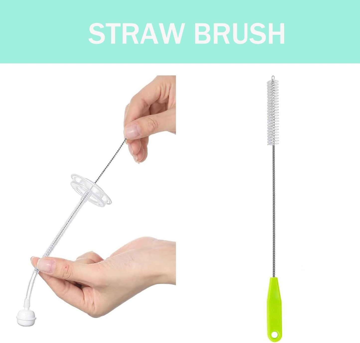 Baby Bottle Brush, 5 in 1 Bottle Cleaner Brush Set with Nylon and Silicone Bottle Brush, Straw Brush, Bottle Brush with Nipple Cleaner and Suction Cup, Cup Lid Cleaner Brushes Kit, BPA-Free (Green)