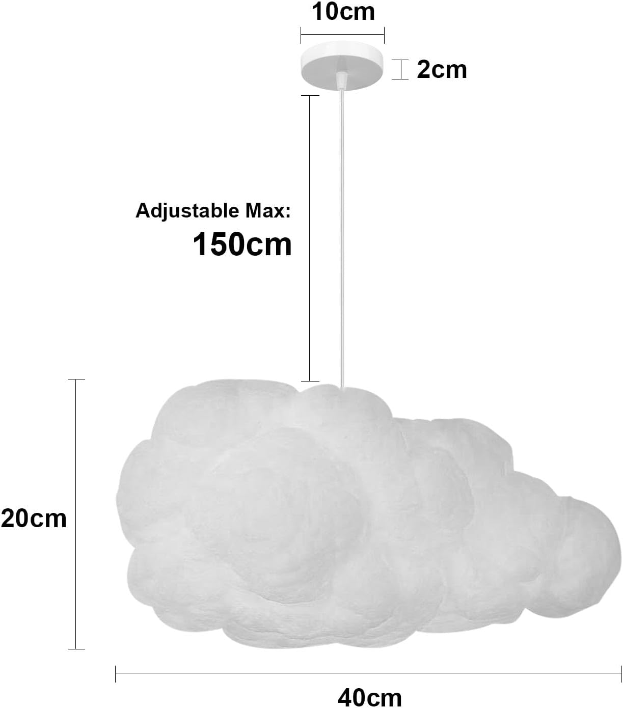 Cloud Pendant Hanging Light Fixture, Modern Fluffy Ceiling Lighting Chandelier, White Lamp Shade Lampshade for Children Girls Kids Living Room (40cmx20cm)