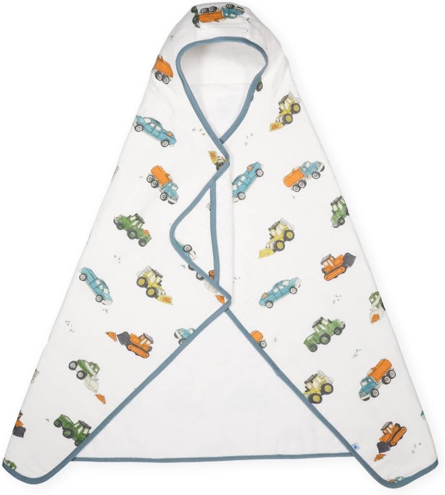 Little Unicorn Premium Hooded Bath Towel| Absorbent Cotton & Terry Blend | Larger Size, 1-6 Years (Work Trucks)