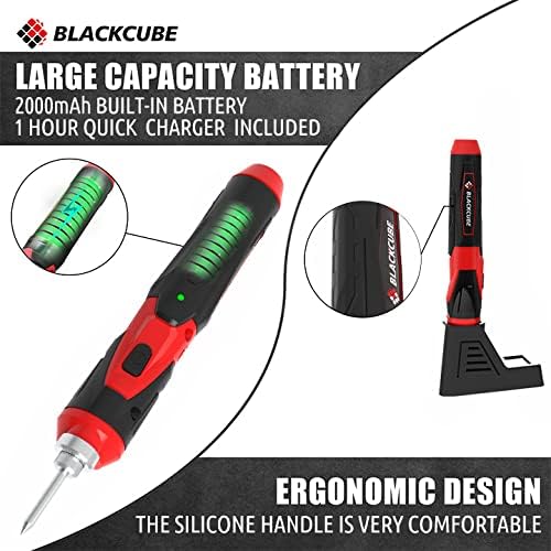 BLACKCUBE Cordless Soldering Iron Kit - Portable 2000mAh USB Rechargeable Soldering Iron Tools with LED Spotlight Max 878℉ Fast Heating 4V Lithium-Ion Battery