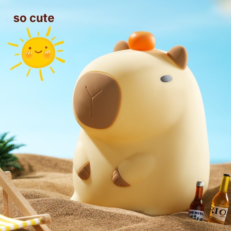 Cute Tangerine Capybara Night Light, LED Squishy Night Lamp, 2 Levels Dimmable Nursery Nightlight for Kids, Rechargeable Touch Lamp, Dorm Decor, Kids Funny Gifts (Fixed Tangerine)