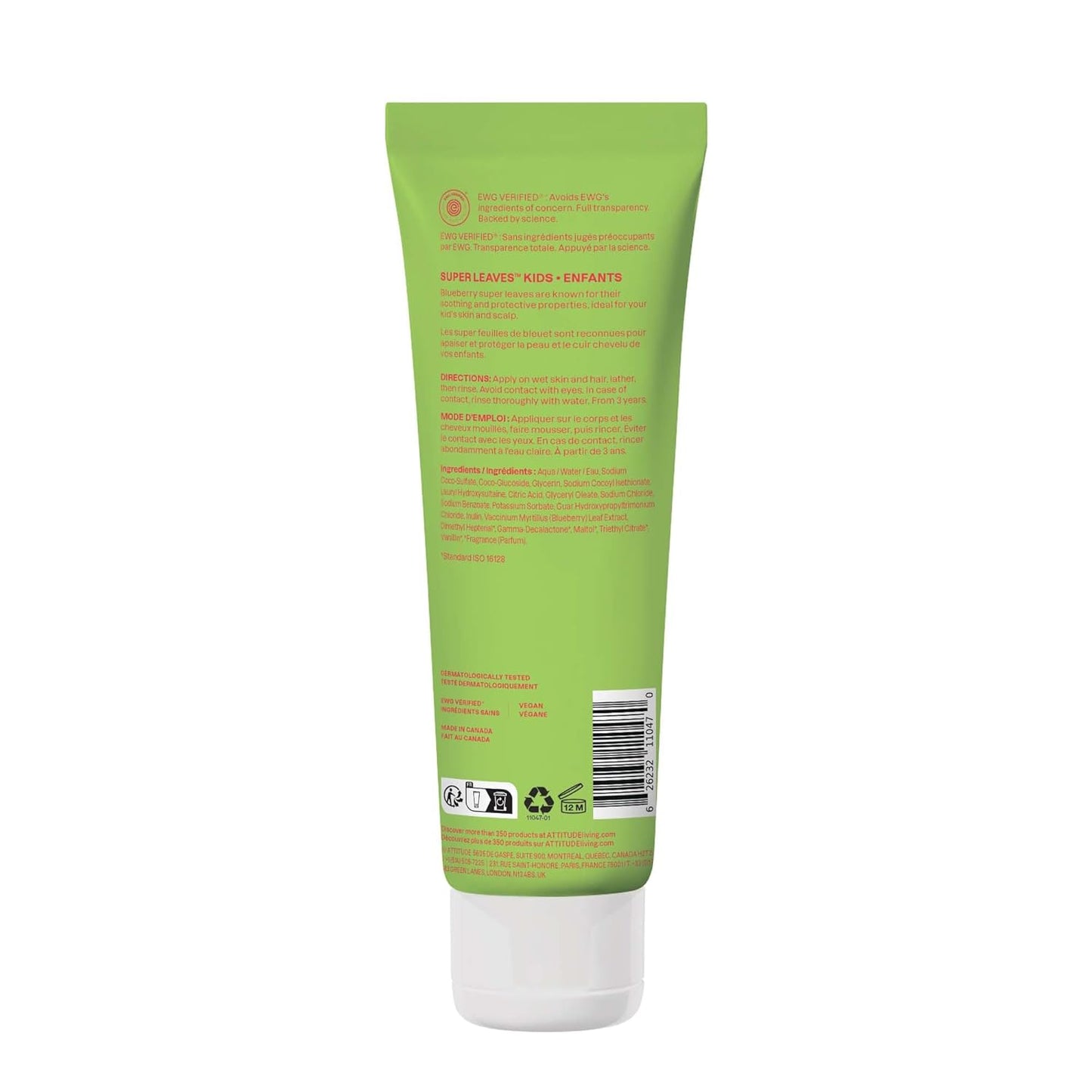 ATTITUDE Shampoo and Body Wash for Kids, EWG Verified, Dermatologically Tested, Plant- and Mineral-Based Ingredients, Vegan, Watermlon & Coco, 8 Fl Oz