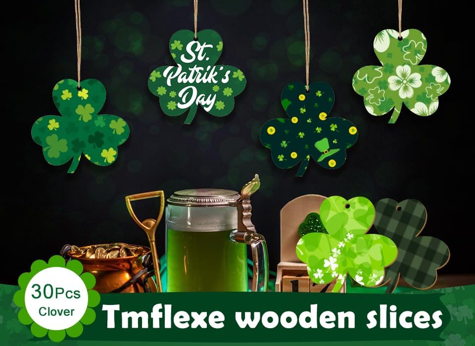 30Pcs St. Patrick's Day Leaves Unfinished Paintable Blank Wooden Festival