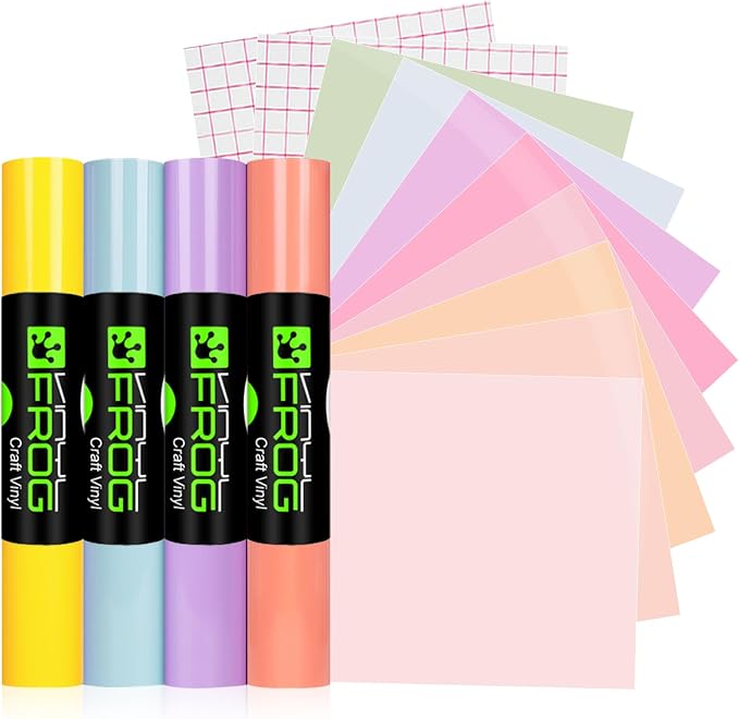 VINYL FROG Pastel Permanent Vinyl -12‘’x12'' Glossy Boho Vinyl Bundle 14 Sheets