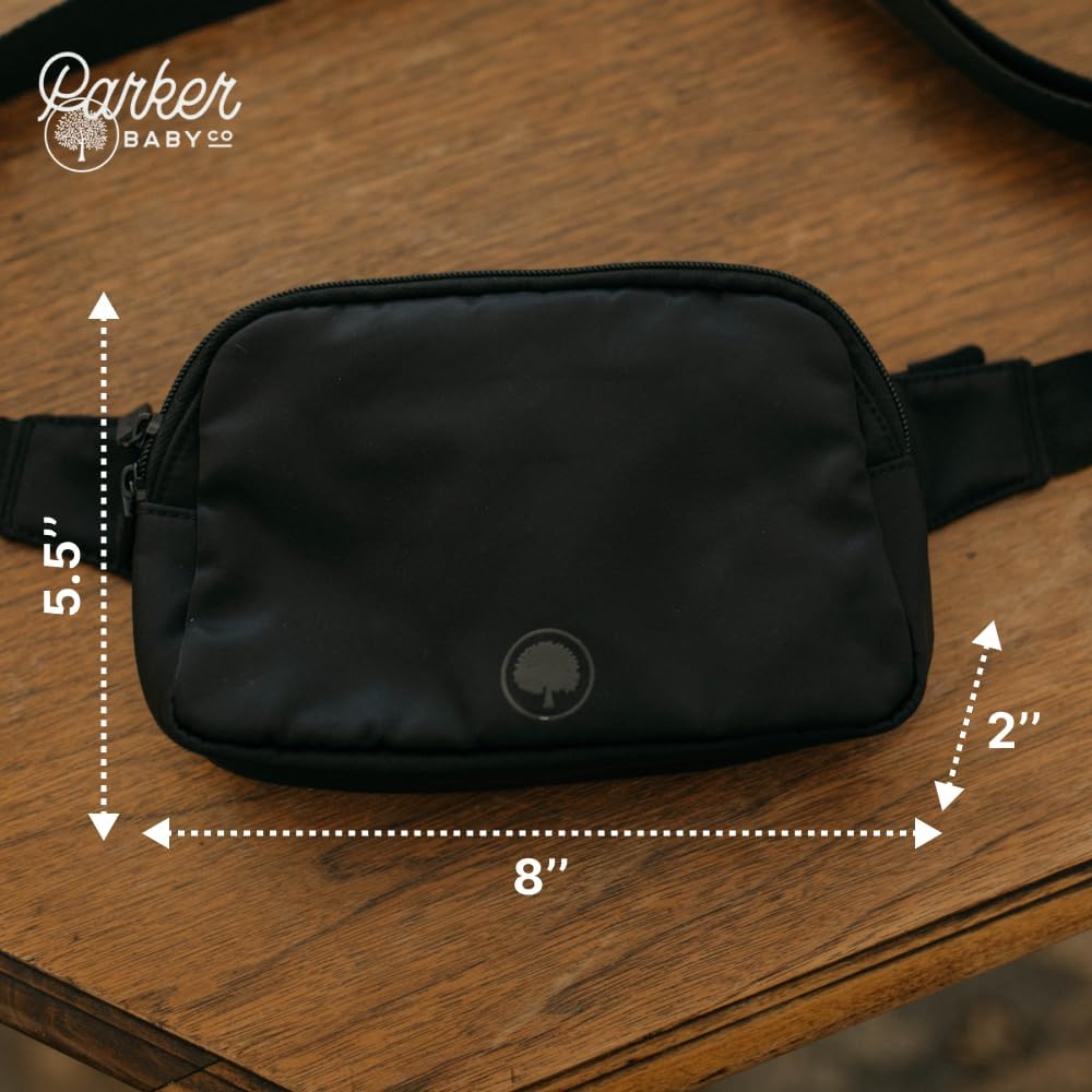 Parker Baby Diaper Belt Bag - Portable Fanny Pack Diaper Bag, Crossbody Bag for Moms - "Birch Belt Bag" - Black