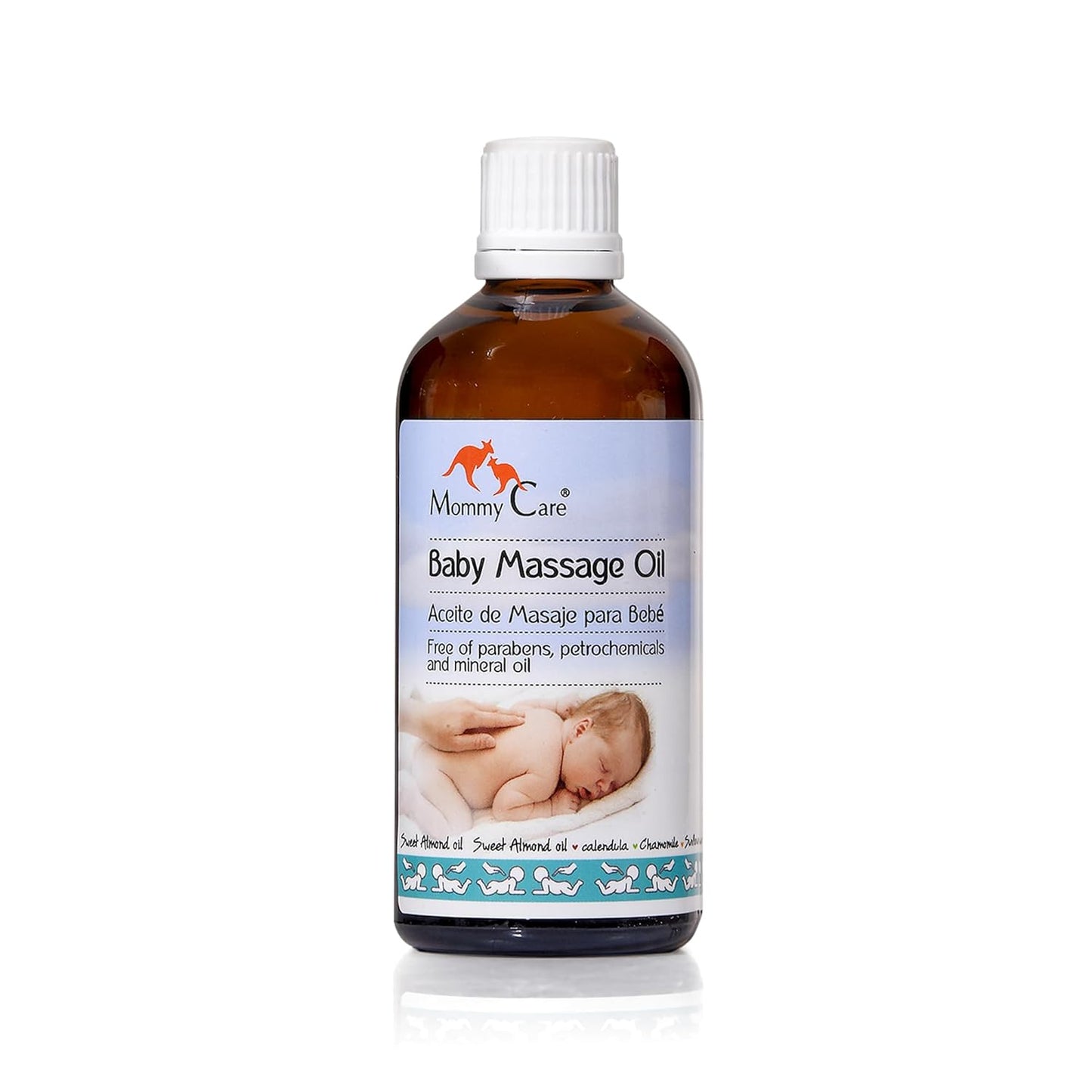 Mommy Care Baby Massage Oil – Vegan Plant-Based Natural Formula with Almond Oil, Calendula & Chamomile, Nourishes & Hydrates, 100ml / 3.38 fl oz