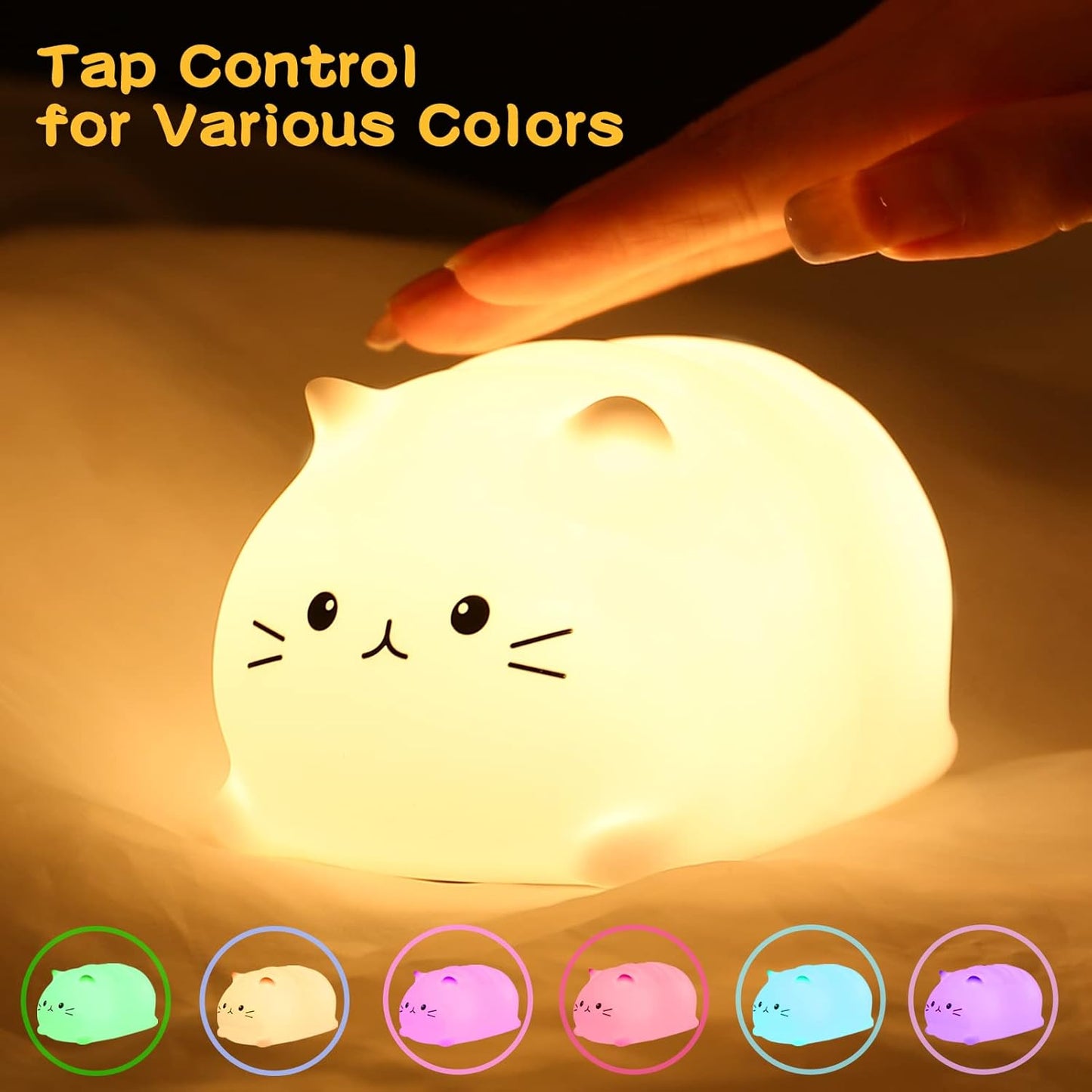 Tremdwoto Cat Night Light for Kids,Cute Colorful Night Light Baby Girl Squishy Night Lights Lamp 3 Hour Timer Kitty Light USB Rechargeable Nursery Lamp Nightlight ,Gifts for Boys and Girls