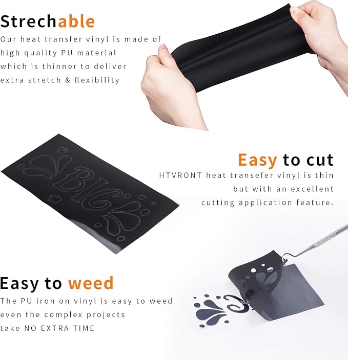 HTVRONT Black HTV Heat Transfer Vinyl Bundle: 24 Pack 12"x12" Iron on Vinyl |
