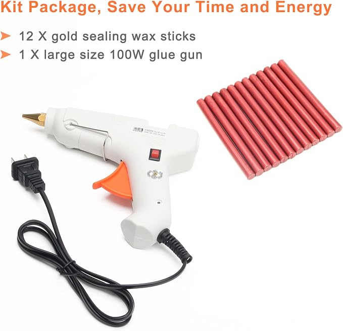 Sealing Wax Sticks 12P with Glue Gun, Luxiv 5.4" Sealing Waxs Stick 10MM Fire