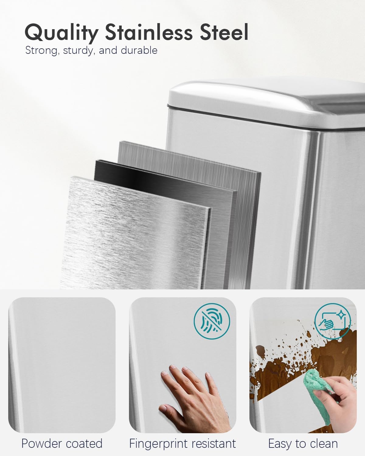 Bathroom Trash Can with Lid, 6 Liter / 1.6 Gallon Small Trash Can with Removable Liner Bucket, Soft Close lid & Step Pedal, Silver Stainless Steel Garbage Can for Bedroom, Office, Dorm