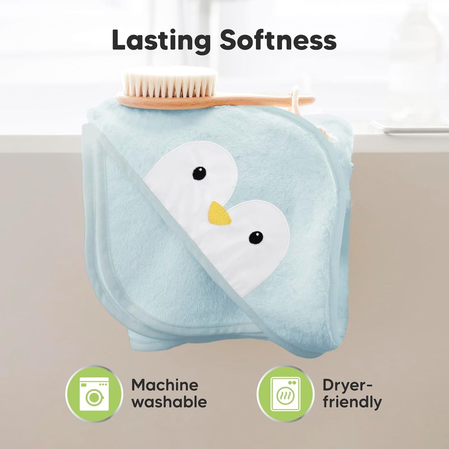 KeaBabies Hooded Baby Towel for Newborn - Viscose Derived from Bamboo Large Baby Bath Towels with Hood for Boys, Girls, Toddler, Extra Absorbent & Soft Newborn Bath Essentials (Penguin, Regular)