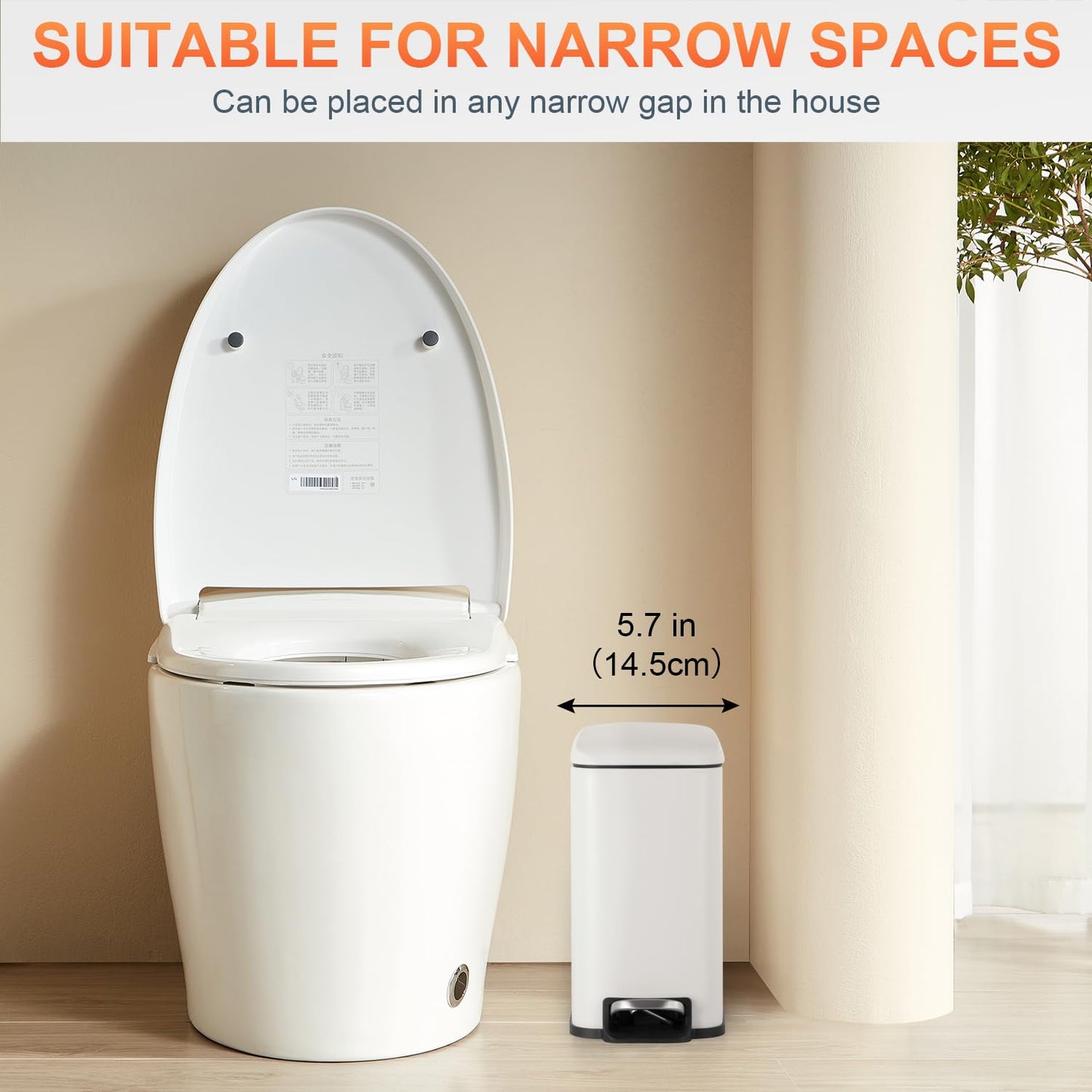 PayLessHere 1.3 Gallon Stainless Steel Slim Trash Can with Foot Pedal and Removable Inner Bucket for Bathroom, Kitchen, or Bedroom
