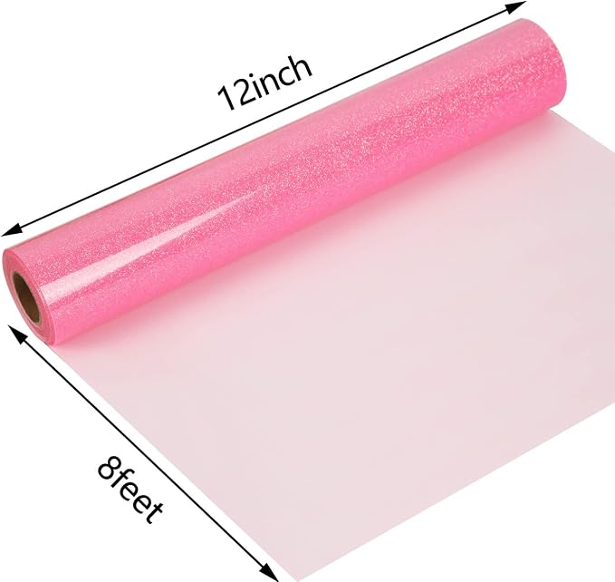 guangyintong Glow Glitter Pink Heat Transfer Vinyl HTV Rolls, HTV Vinyl