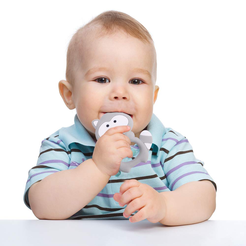 Baby Silicone Teether,Sensory Chew Toys,BPA Free Soft and Effective Infant Teething Pain Relief Toys,Freezer Safe,Food Grade Silicone,Best Shower Gift for Boys and Girls (Raccoon)