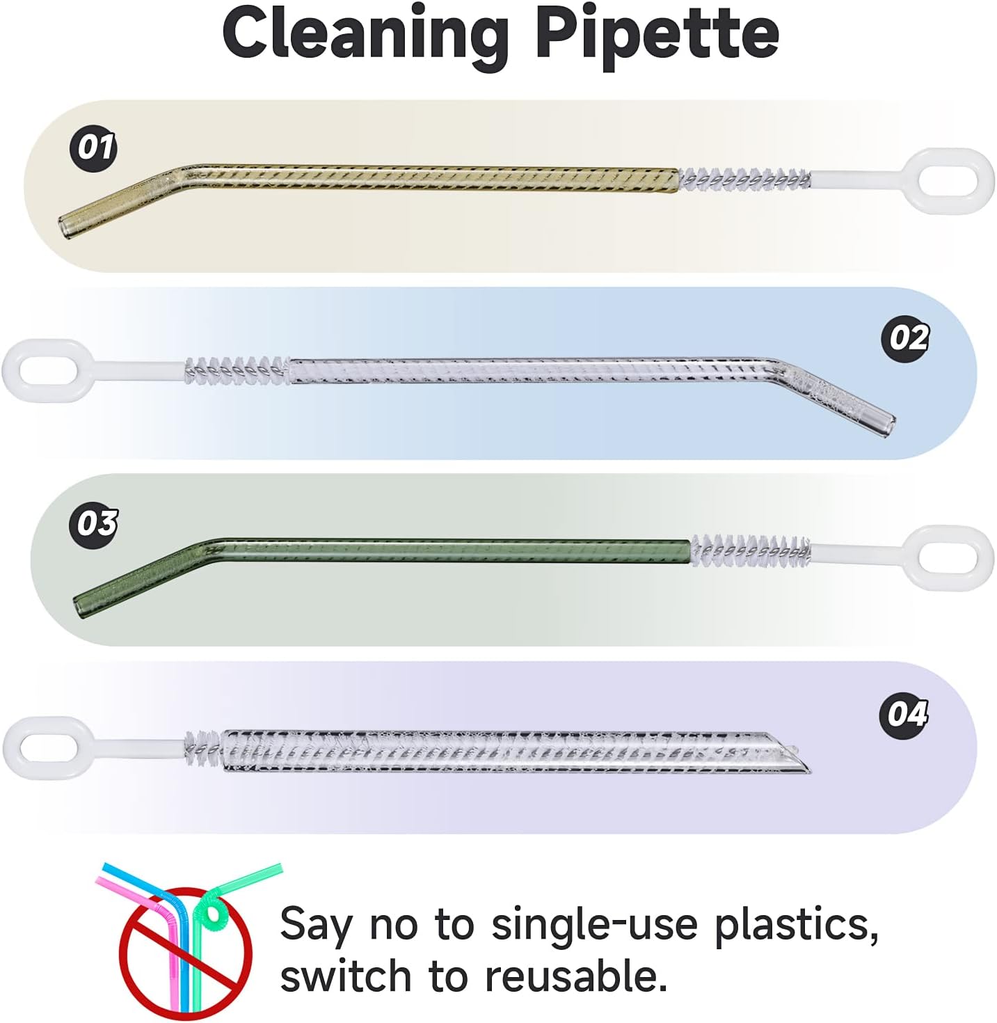 Straw Cleaner Brush Set (4 Pack) - 10 Inch, 4 Diameters for Thin & Smoothie Straws, Heavy-Duty, Comfort Grip Handle