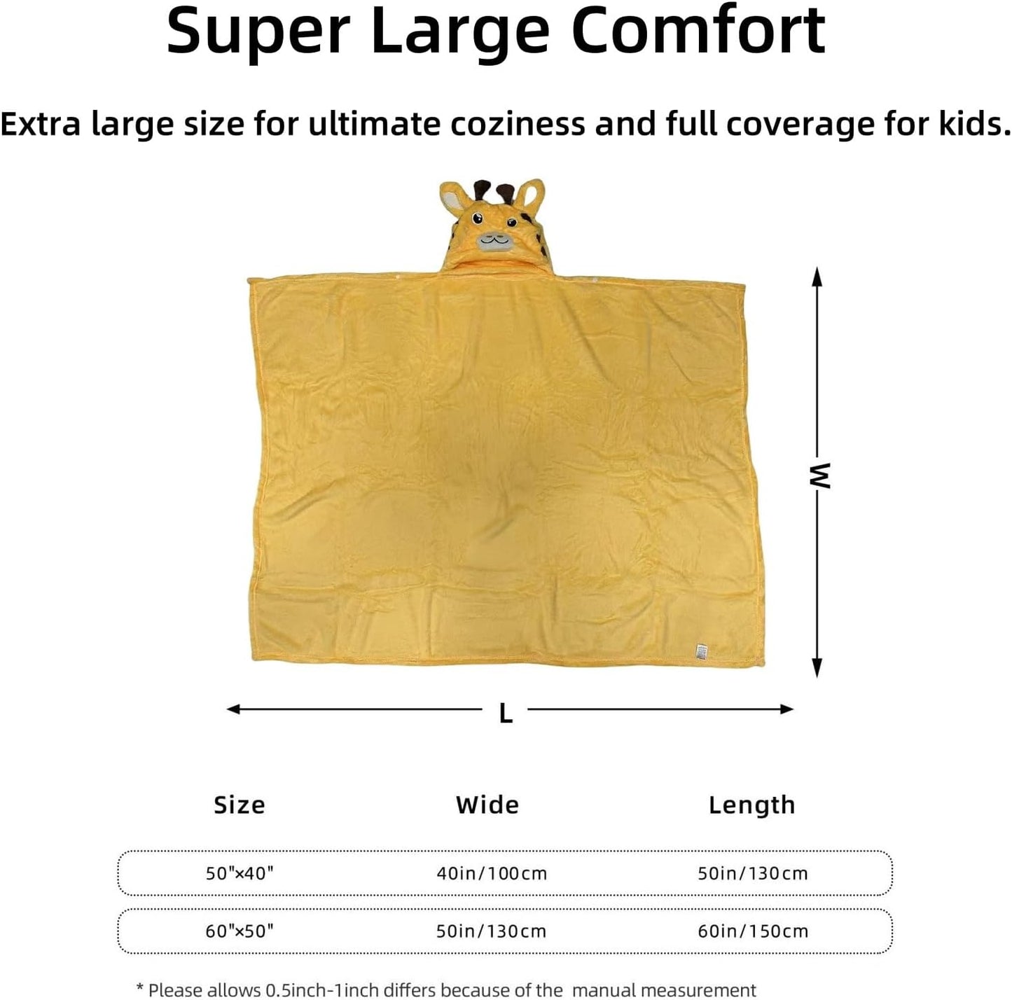 Wearable Blanket Hoodie for Kids Toddlers Hooded Towels Soft Cozy Flannel Wearable Throw Blanket Hoodie for Boys Girls Birthday Gifts (Giraffe 60 * 50)