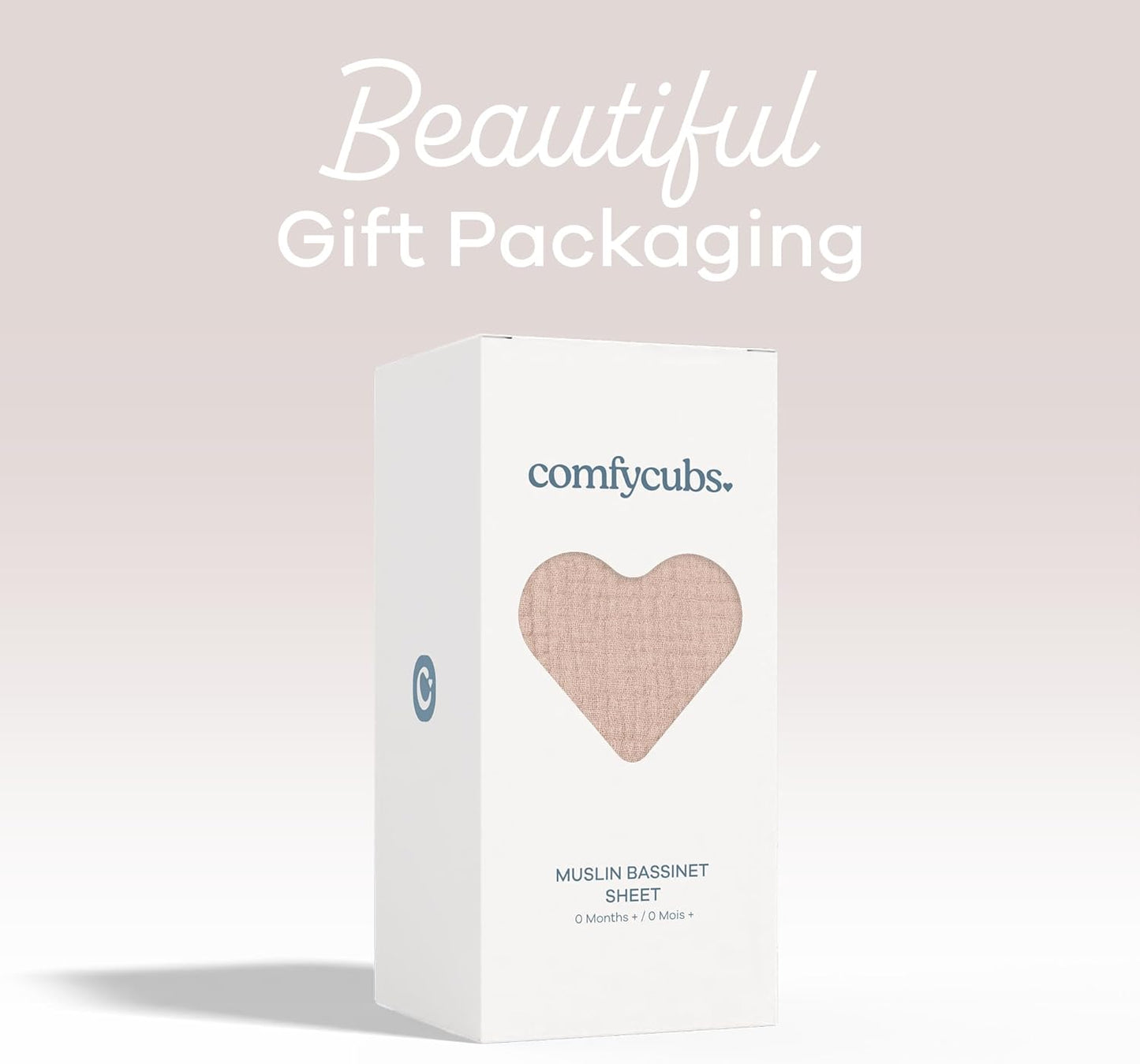 Comfy Cubs Muslin Bassinet Sheet - 100% Soft Cotton Fabric, Breathable & Gentle for Baby’s Sensitive Skin - Universal Fit with Secure Elastic Edging, Gift-Ready Packaging - Blush