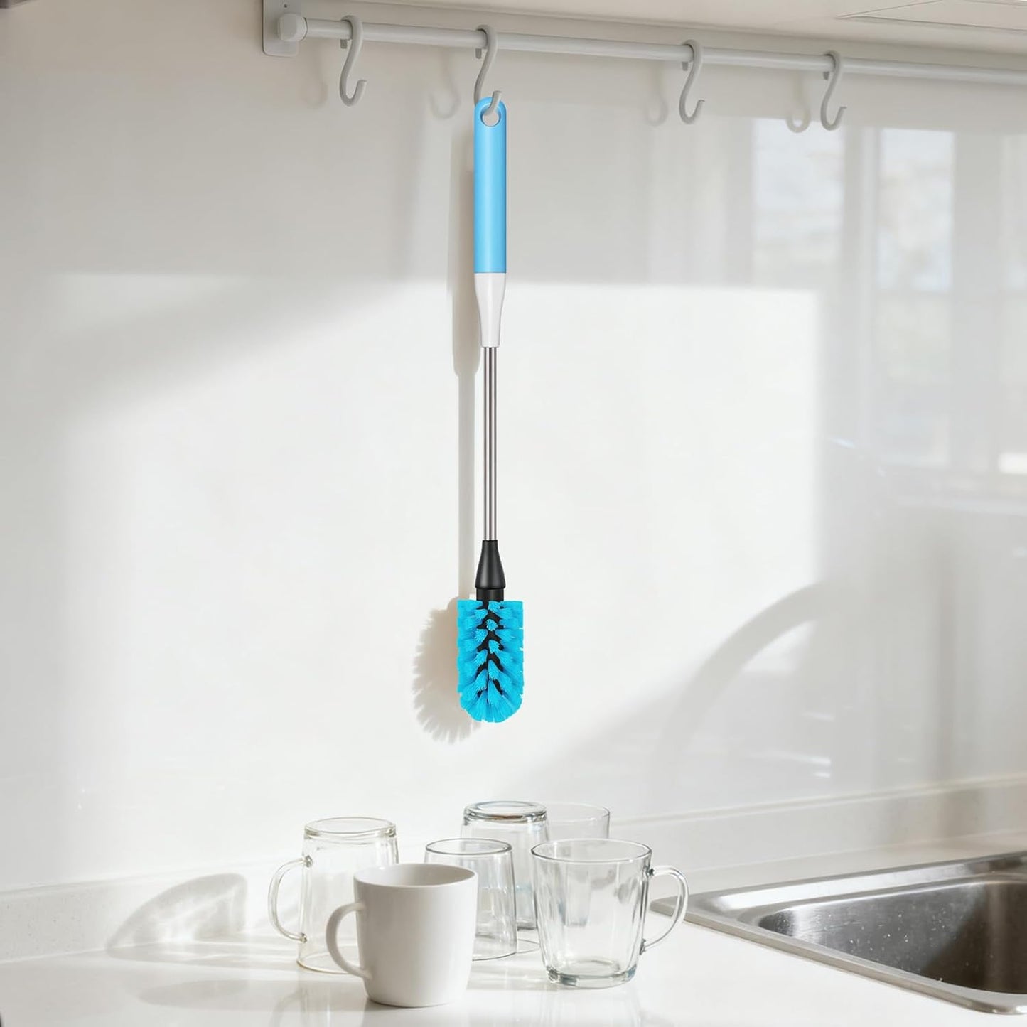 Water Bottle Brush, 15 Inches Bottles Brush, Long Handle Water Bottle Cleaner Brush, Kitchen Cup Brush Built for Cleaning Cup, Wine Glasses, Coffee Mugs, Tumblers, Wine Decanters, Blue