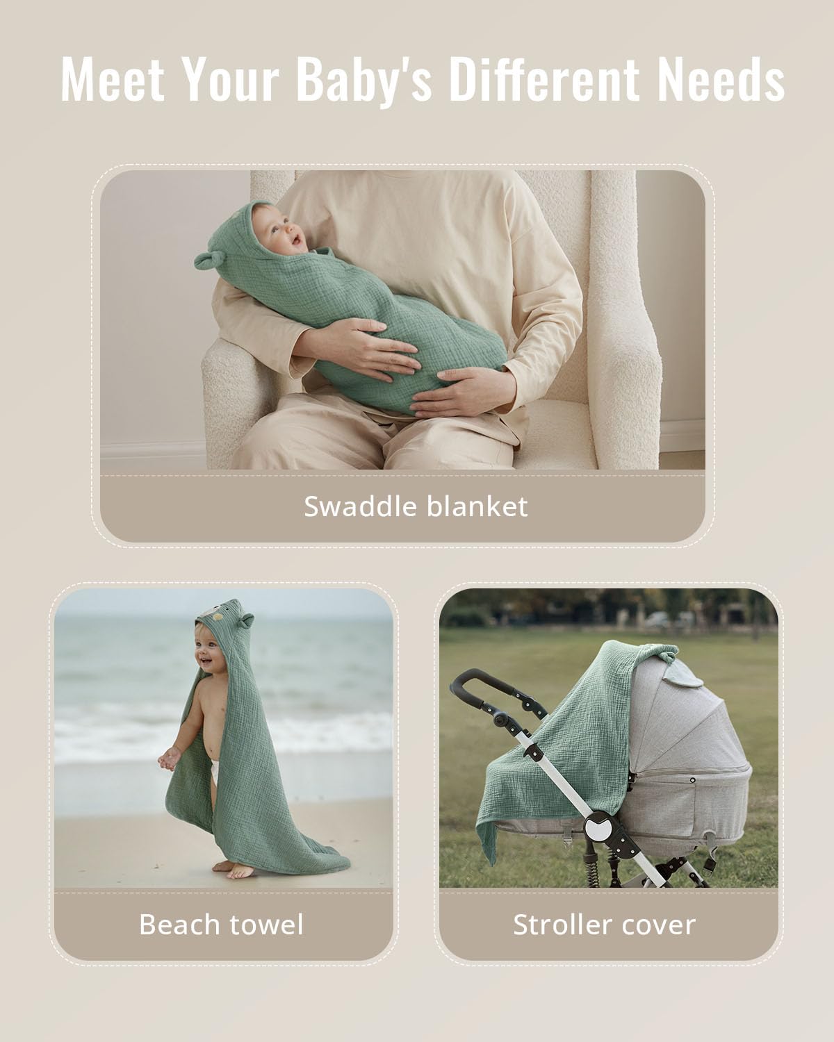 Blissful Diary Muslin Baby Hooded Towel 2 Pack, Soft & Absorbent Bath Towel for Infant, Toddler, Unisex, Baby Gift, Newborn Essentials, Bear & Duck