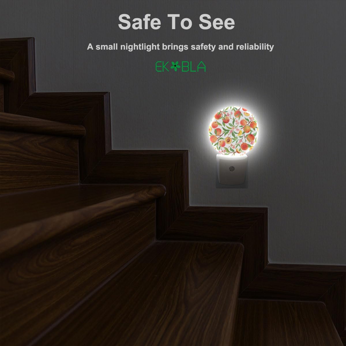 EKOBLA Peach LED Night Light Vibrant Cute Fruits Bright Colorful Design Dusk to Dawn Plug-in Nightlights Auto Sensor for Home Indoor Bathroom Hallway Kitchen