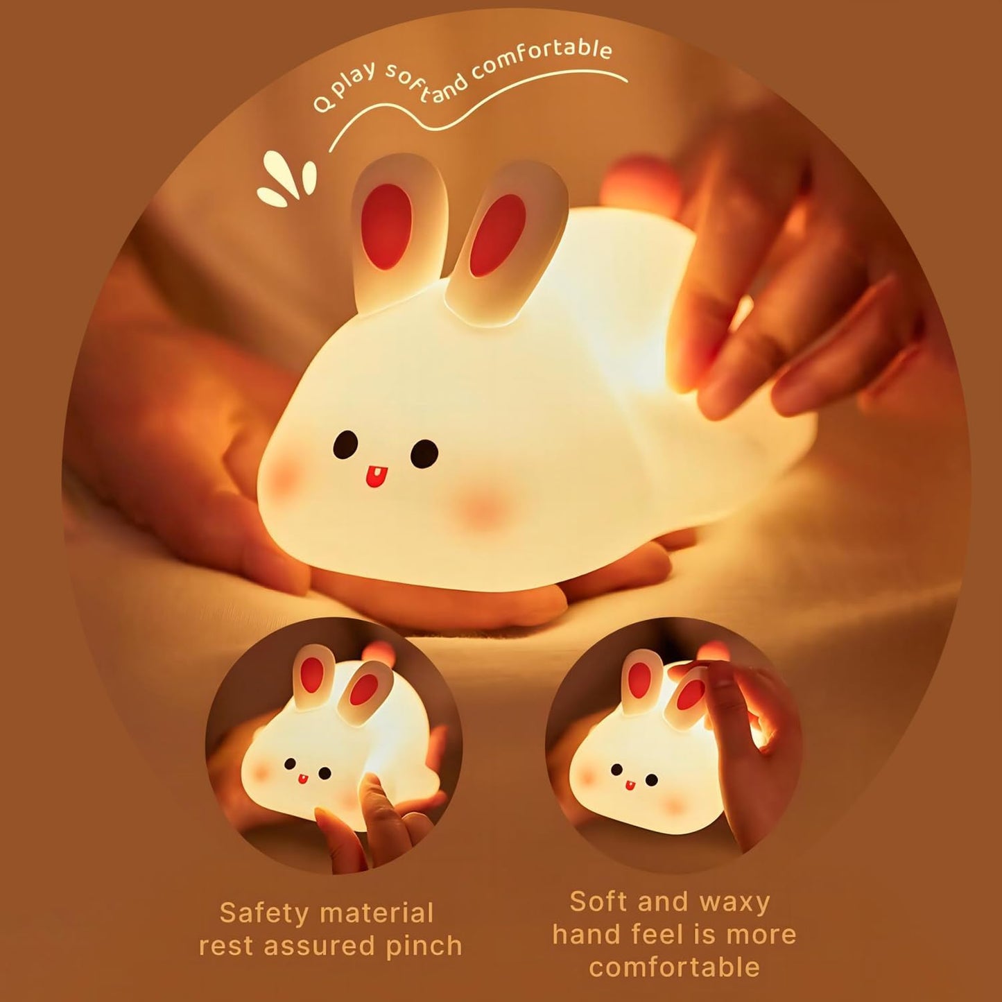 Cute Rabbit Silicone Night Lights Cartoon Bedroom Lamp for Children's Room Decor, USB Rechargeable Timing Dimming Silicone Sleep Light for Kids, Toddler, Baby