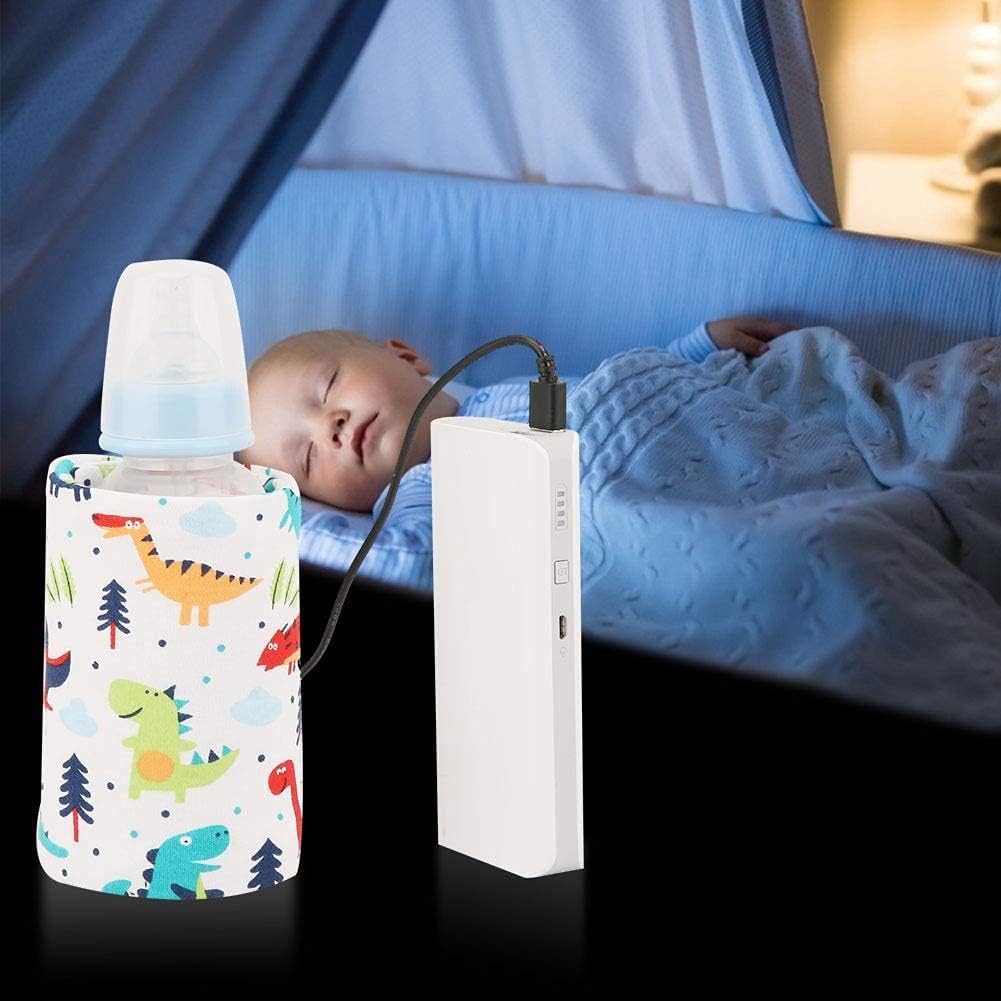 Portable Bottle Keep Warm, USB Travel Milk Heat Keeper, Baby Bottle Keep Warmer for Car Tavel, Storage Cover Insulation Thermostat(Dinosaur, 12)