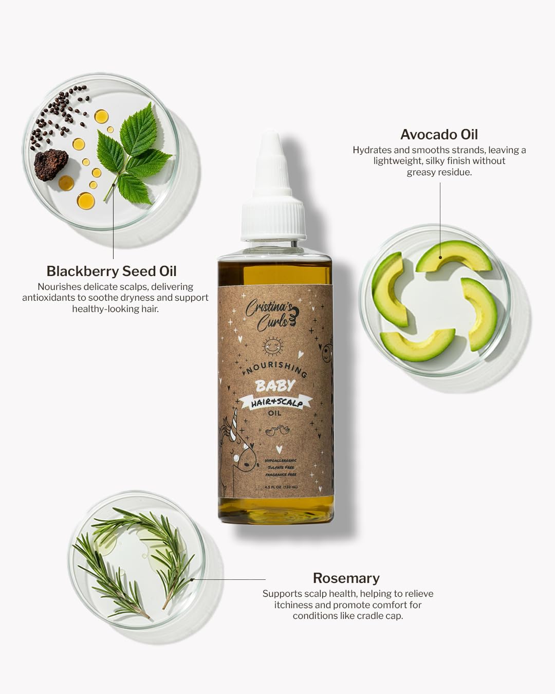 Cristina's Curls Baby Hair & Scalp Oil – Lightweight Massage Oil To Loosen Dry Flakes And Seal Softness