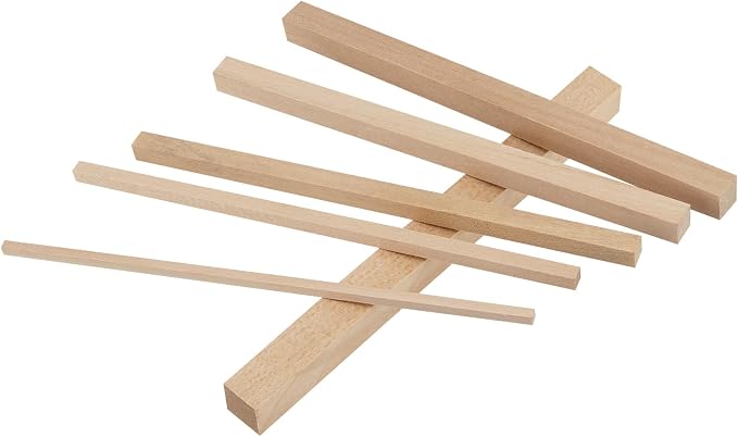 215 PCS Basswood Sticks, Hardwood Square Dowels, Unfinished Wooden Dowels
