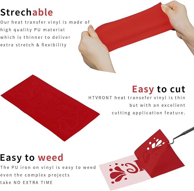 HTVRONT Red HTV Heat Transfer Vinyl Bundle: 24 Pack 12"x12" Iron on Vinyl | Red