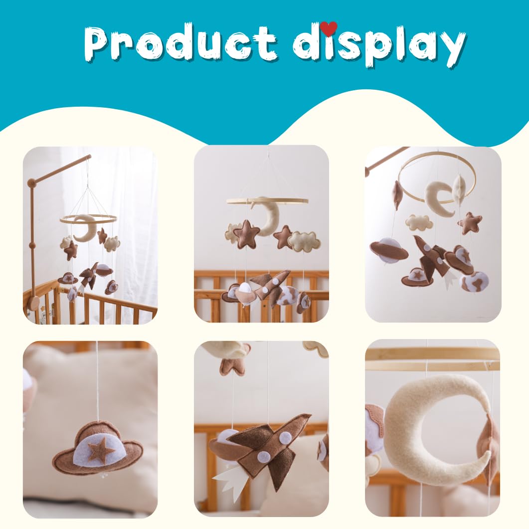 GOODMOM Adventure Sky Wooden Crib Mobile – Handcrafted Baby Mobile with Airplane, Earth & Spaceship Elements, Beige & Brown Nursery Décor, Perfect Gift for Newborns & Baby Showers (Airplane)