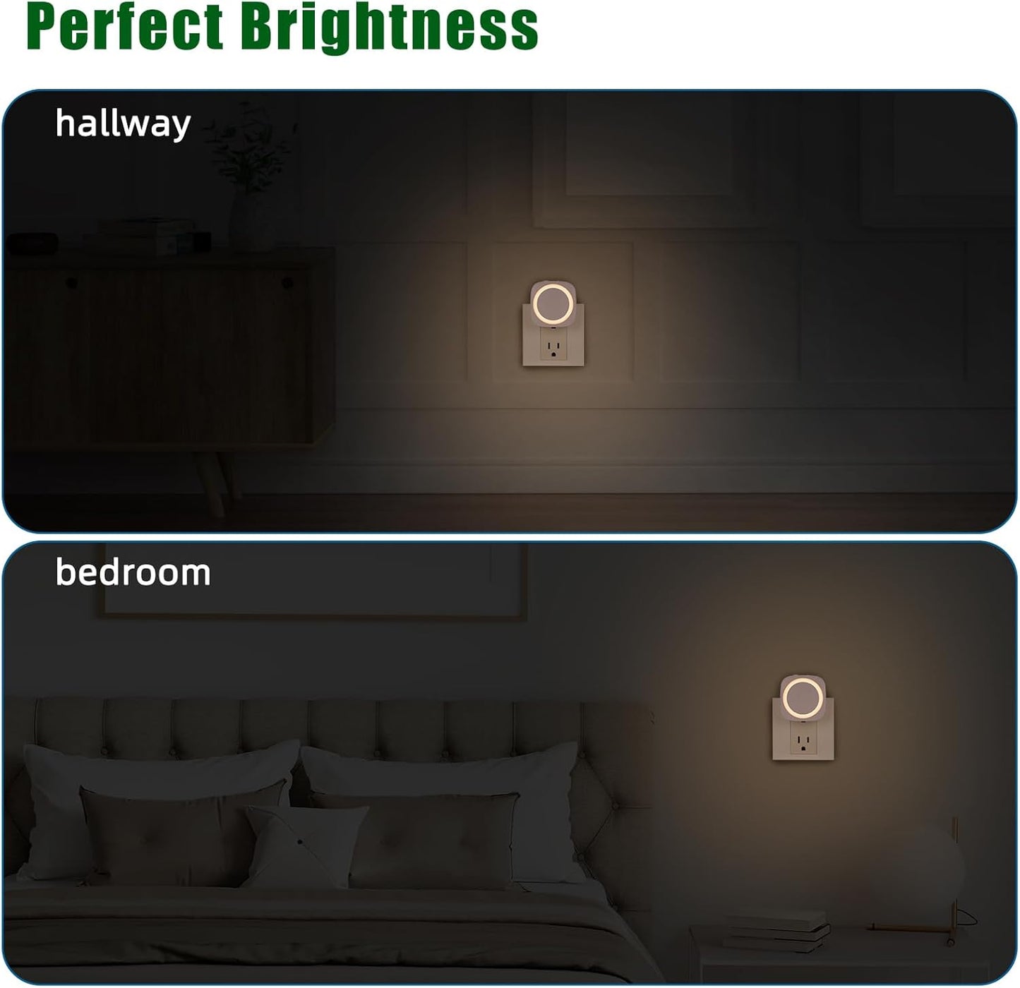 LED Night Lights Plug into Wall, Indirect Soft Dimmable Night Light with Dust to Dawn Sensor, Warm Nightlight for Bedroom,Bathroom,Kitchen,Stairs,Hallway,Travel, 4 Packs, Warm White