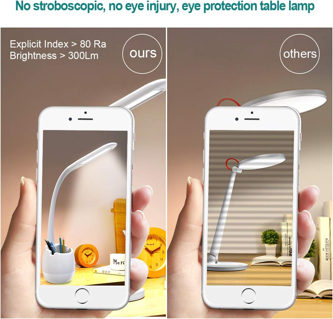 ERAY Rechargeable Battery Operated Lamp with 3 Color Modes/8 Colors Night Light/Pen Holder, Kids LED Desk Table Lamp for Home Office Dorm Reading Studying, Eye Caring, Ideal Gifts, Adapter Included