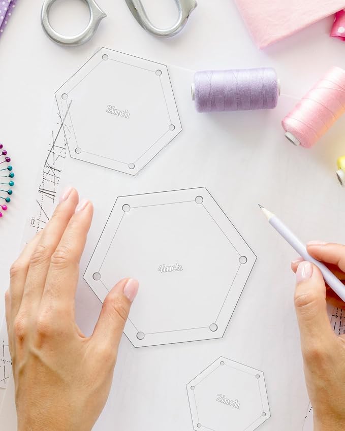 6 PCS Hexagon Templates Quilting 1", Acrylic Quilting Templates