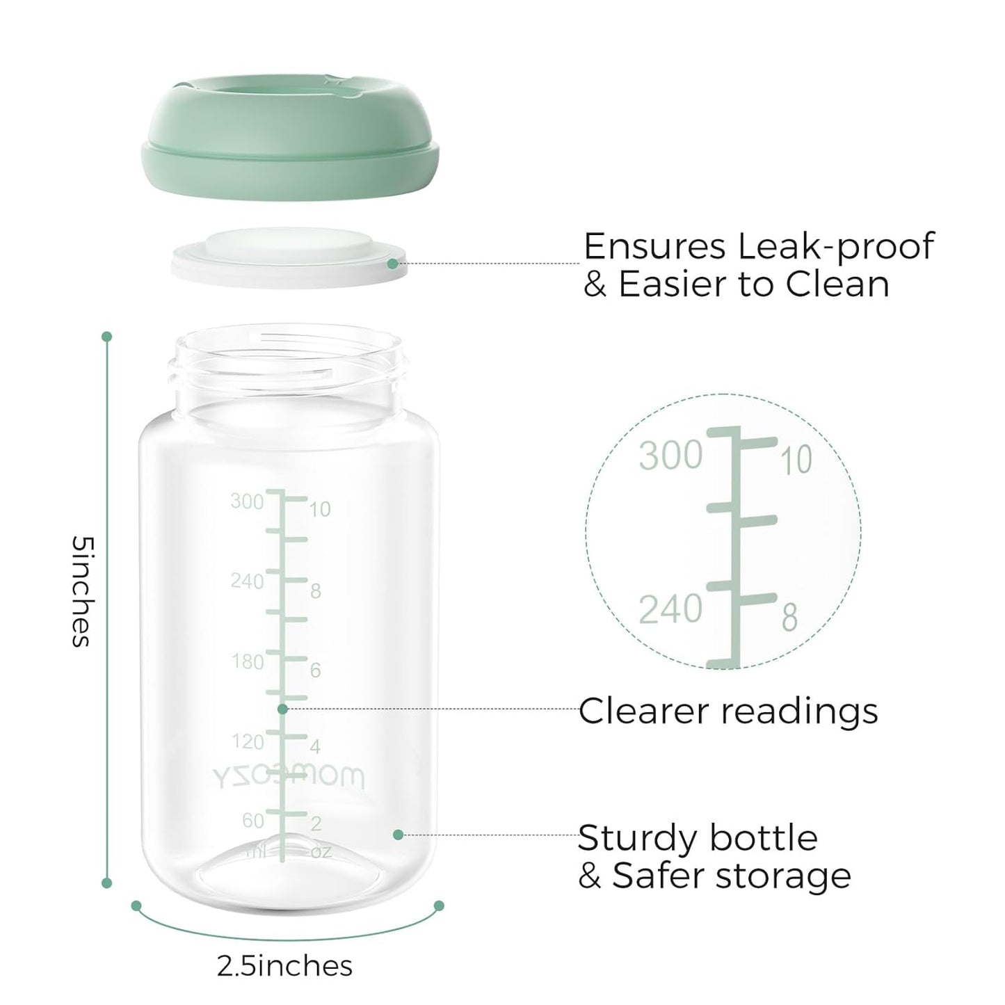 Momcozy Natural Baby Bottle, Wide-Neck, BPA Free Breast Milk Container, Storage Collection Bottle for Fridge & Milk Cooler, Breastfeeding Essential, 10 oz, 4 pcs