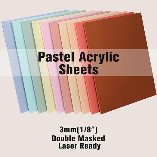 Macaron Pastel Acrylic Sheets 12x12-10 Pcs 1/8 Inch Thick, Dual Finish Matte &