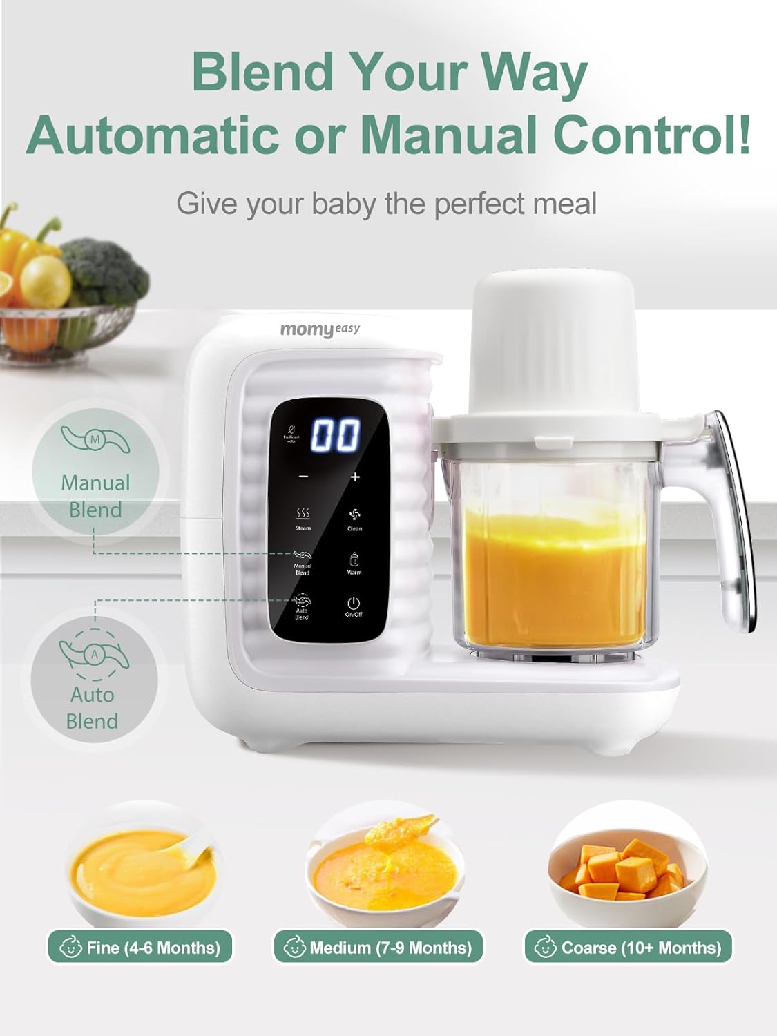 MOMYEASY Baby Food Maker, Multifunction Processor Chopper Grinder, Baby Food Steamer and Puree Blender in-One, with Bottle Warmer, Auto Cooking & Grinding with Touch Control Panel