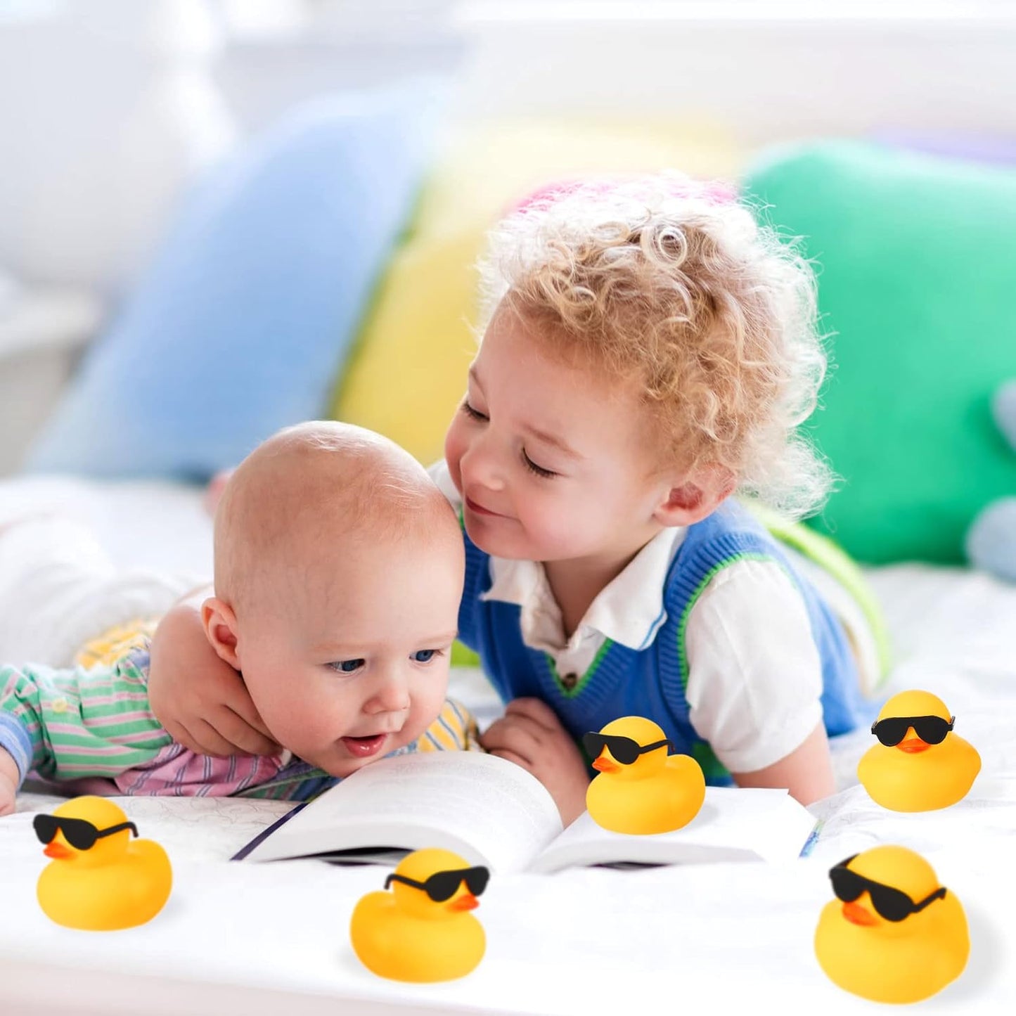 Chivao 48 Pcs Mini Rubber Ducks with Sunglasses in Bulk Small Duck Gift Bathtub Toys for Holiday Cruise Birthday Party Favor(Yellow, Black)