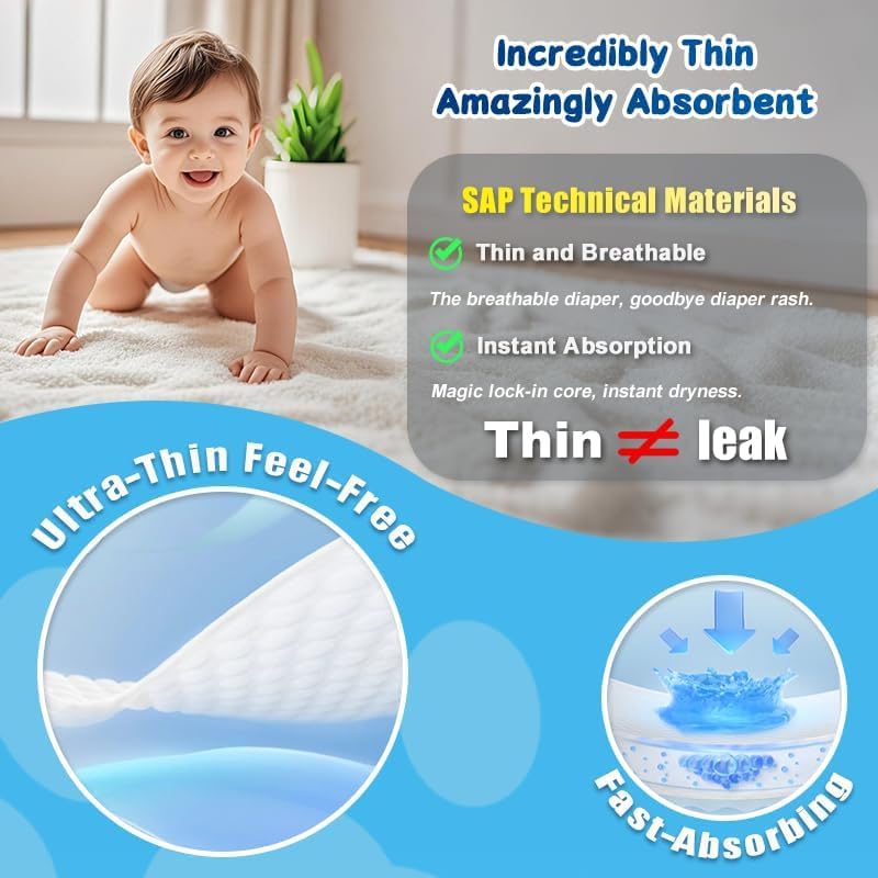 Disposable Baby Diapers, High Absorbency, Hypoallergenic,Baby Essentials,Healthy Baby Diapers, Overnight Protection,Size 4, 60 Count