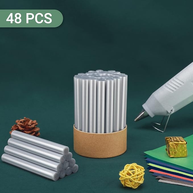 Metallic Silver Hot Glue Sticks, Manarty 48 PCS Full Size Hot Melt Glue Sticks