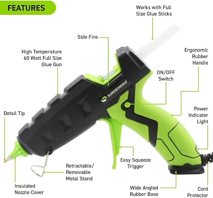 Surebonder H-327F Powerful 60 Watt Full Size Fine/Detail Tip Hot Glue Gun